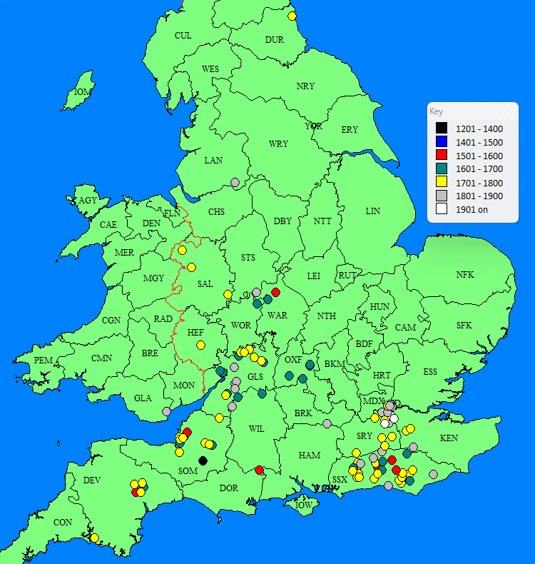 Map of towns of Jay's ancestral births